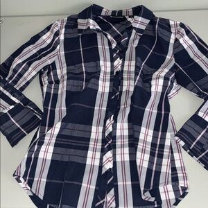 Avenue Navy and Pink Plaid Shirt